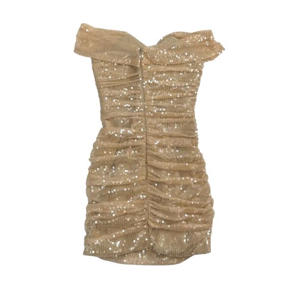 Heiress NWT Nude Cream Sequin Corset Drape Bodycon Mini Holiday Cocktail Dress - Picture 3 of 8
